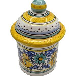 Deruta Raffaellesco Sugar Bowl with Lid 6" Canister Hand Painted Italy Dragon